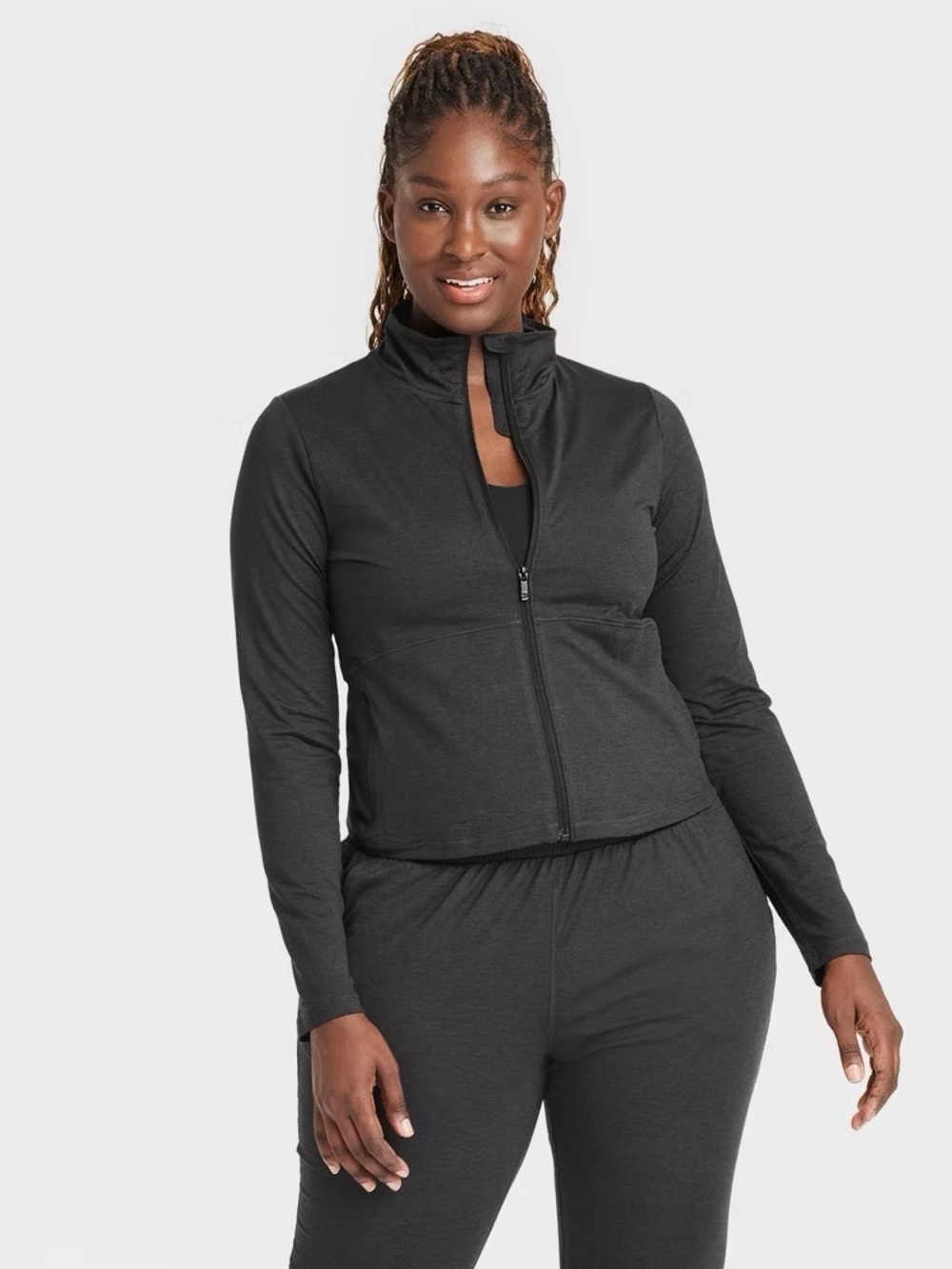 All In Motion Soft Stretch Full Zip Jacket Heathered Black Size Small